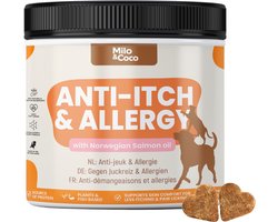 Milo & Coco, Anti-jeuk & Allergie, Rijk aan Noorse zalmolie & Omega 3, Ondersteunt de darmgezondheid & weerstand, Voor honden met een gevoelige huid, honden die krabben en poten likken, 60 Chews