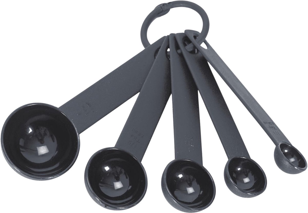 Lily Cook Keuken Maatschepjes / maatlepeltjes - klein - Set 5x stuks - Kunststof - zwart - diverse formaten