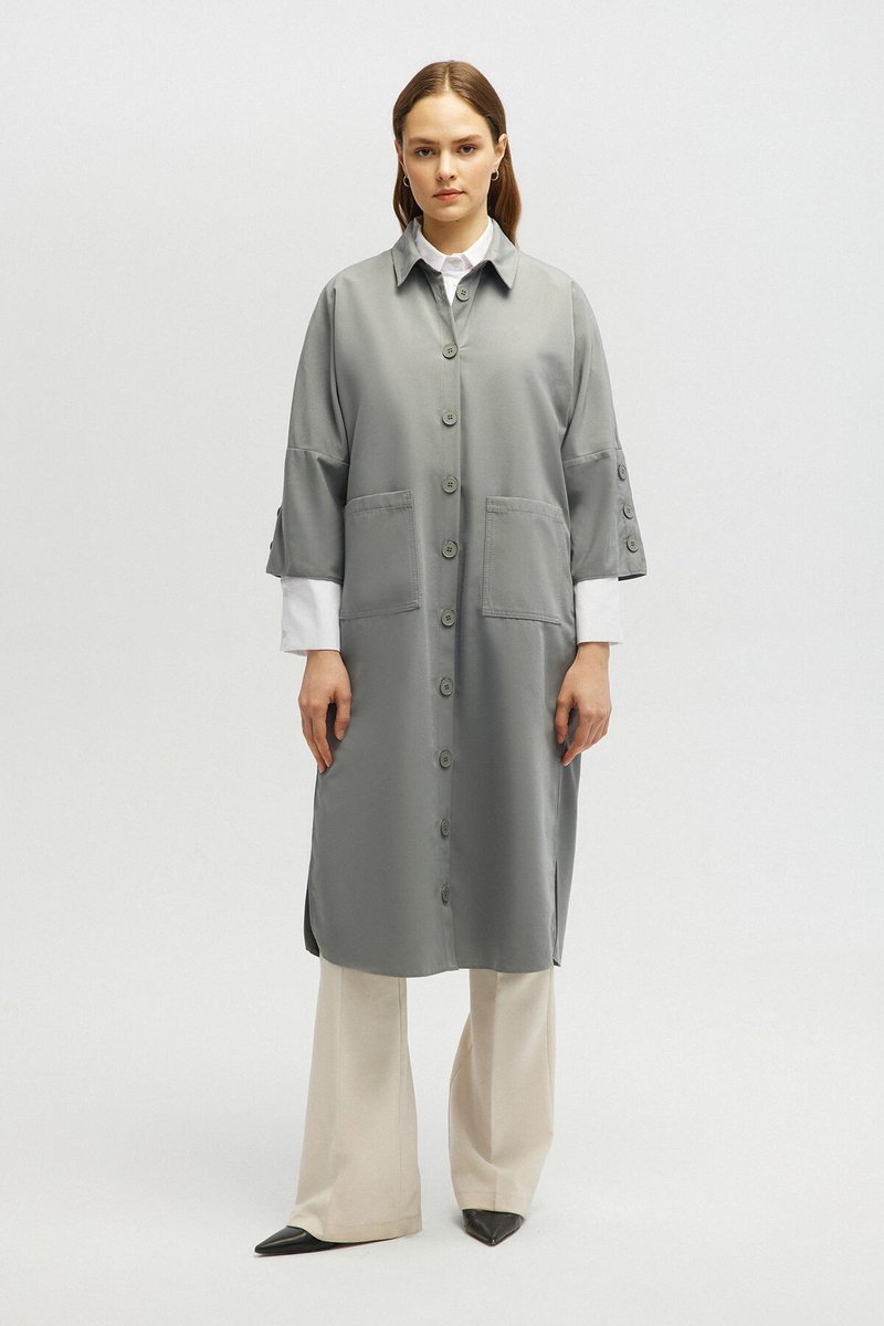 Touché Privé - Trenchcoat met kapmouwen ve knoopdetail - Grijs - Dames