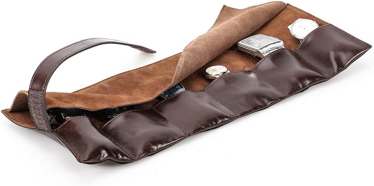 Genuine Leather 6 Watches Travel Case Roll - Handmade Travel Storage Watch Pouch - Portable Jewelry Organizer en Accessoires