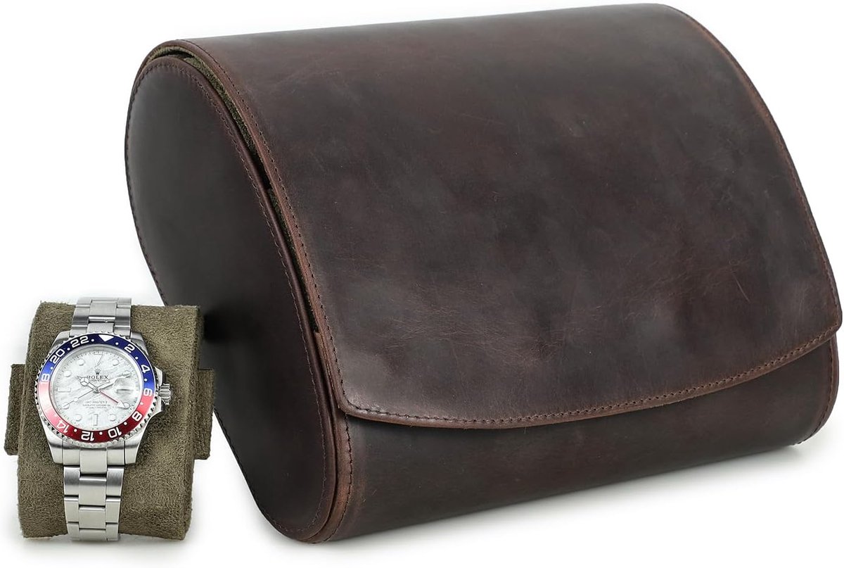 Hiram Watch Storage Bag - Lederen Horloge Display Doos voor 6 Horloges - Verwijderbare Kussen - Draagbare Horloge Beschermende Organizer