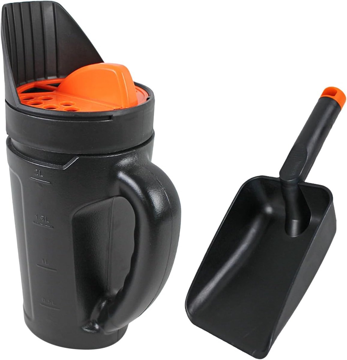 Handstrooier en schep - 2,5 L - Verstelbaar - Strooier - Zoutstrooier - Strooiwagen - Geschikt voor Strooizout, Graszaad, Zand en Mest