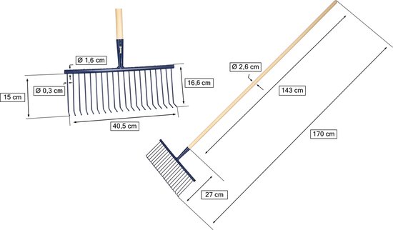 KOTARBAU® Tuinhark, Bladhark, Staal, 40,5 cm, Donkerblauw, Bladhark Met Houten Steel, 143 cm, Metalen Hark, Voor Tuin, Stevige Hark van Merkloos	 — afbeelding 5
