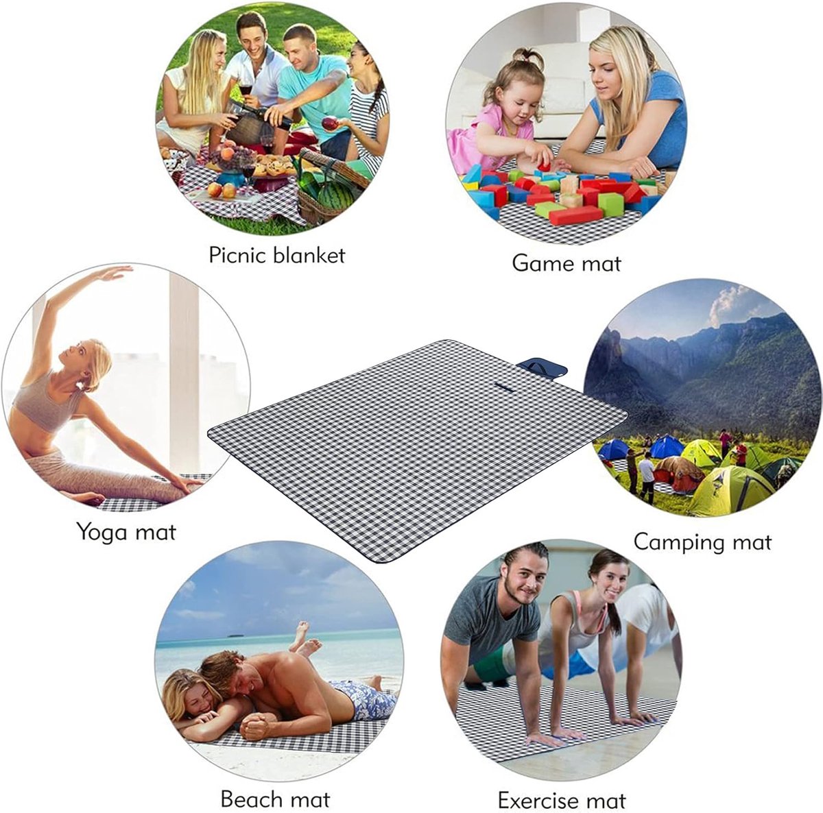 Stranddeken Extra Groot Picknickkleed - Zandvrij Waterdicht - Opvouwbaar Draagbaar - Reiskleed voor Strand, Hiken, Festival, BBQ, Park, Gras - Grijs - 200x200cm - 1 Stuk — cadeau in Sport & Outdoor - foto 4