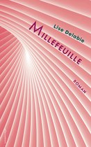 Boekomslag van Millefeuille, met roze en witte gestreepte patronen en de titel Millefeuille en Lise Delabie.