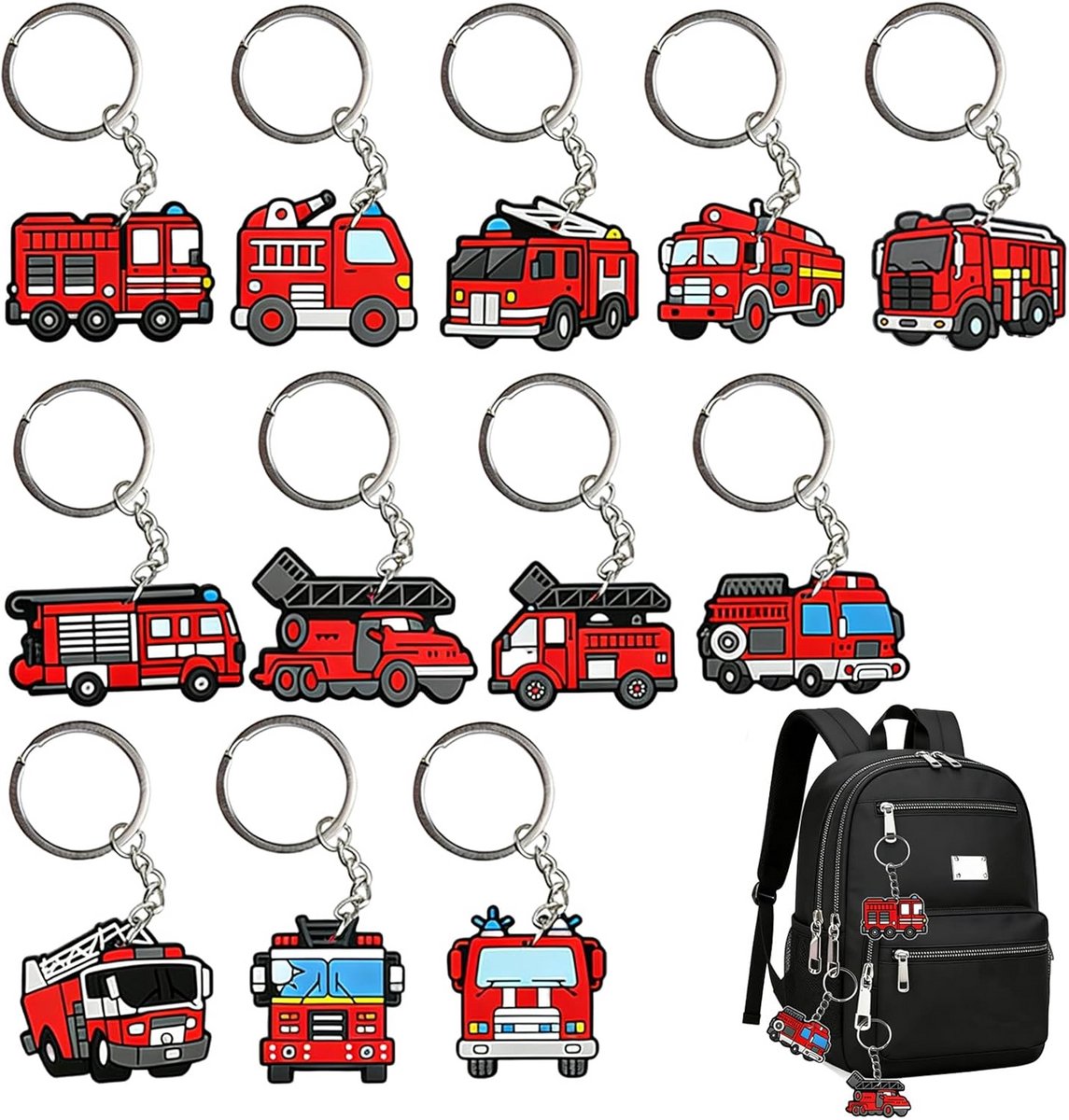 Brandweer Sleutelhangers - Thema Decoraties - Feest Accessoires - Set van 12 stuks - 66 gram