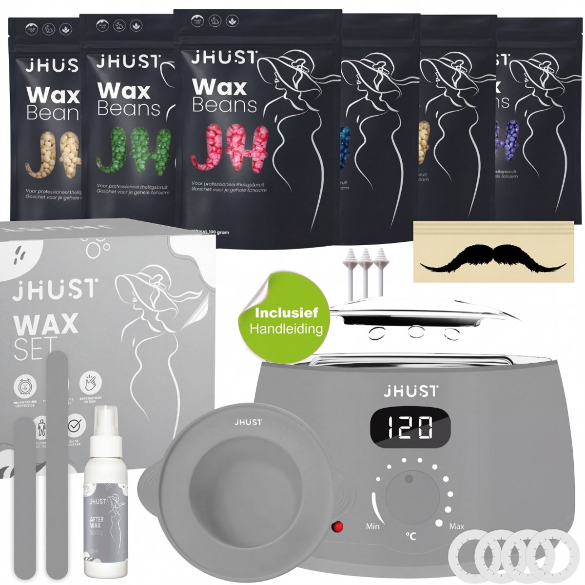 JHust® Professionele Wax Apparaat SET - Wax Beans Verwarmer - Grijs - Wax Heater - Ontharing Set - Wax Set - Harsontharing - Waxverwarmer - Inclusief 600 gram Hard Wax Bonen - Harsverwarmer - Harsapparaat - kerstcadeau voor vrouwen