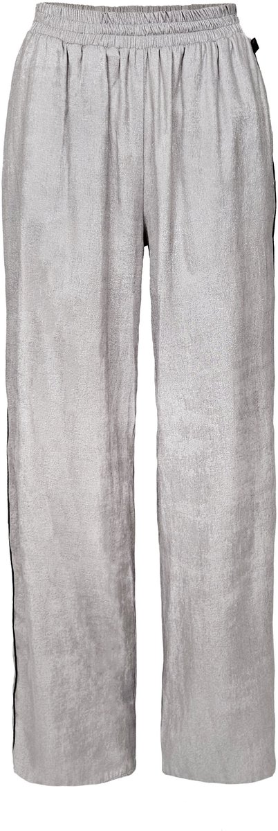 Zoen Woman - Hailey pants - Viscose glans broek - straight wide leg - Zilver silver grijs - L