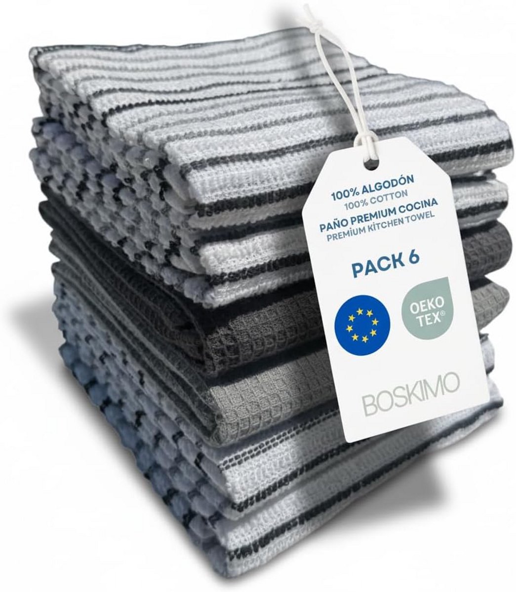Set van 6 Absorberende Keukendoeken van Katoen en Microvezel