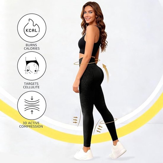 Anti-cellulitis-leggings - sportlegging voor dames - lange compressielegging billen push-up hoge taille ondoorzichtig - yoga pilates sportbroek - 1 stuk(XL Donkergrijs) van Merkloos — afbeelding 4