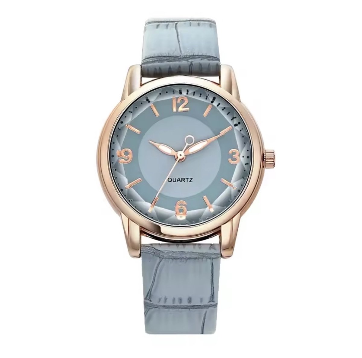 Elegant dameshorloge met leren band - Quartz uurwerk - Klassiek design - Licht blauw