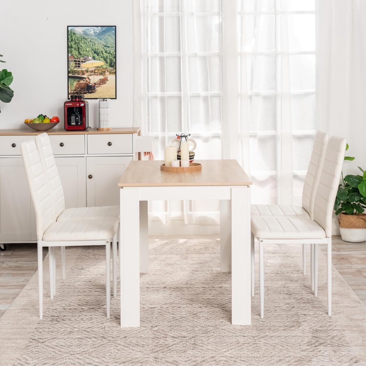 Eettafel met Stoelen - Eetkamer Set - Gezellig Tafelen - Krasbestendig Oppervlak - 120x70x75 cm - Wit