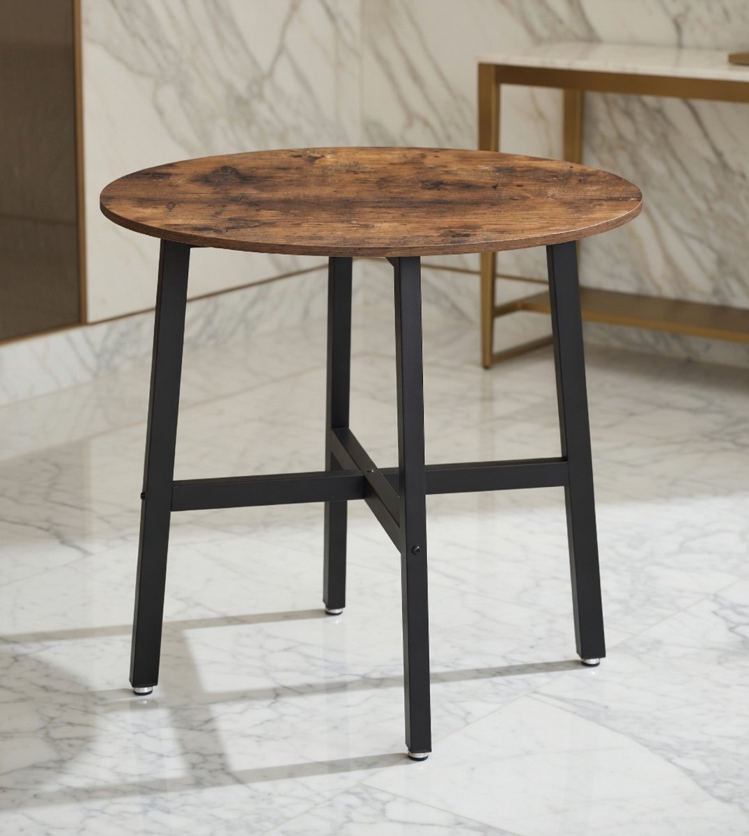 Ronde Eettafel Nova Industrieel 80 cm - Kleine Keukentafel - 2 personen - Vintage Bruin Tafelblad - Zwart Metalen Onderstel - Industriële Tafel voor Woonkamer, Keuken of Kantoor - Casa Serena – 80 ...
