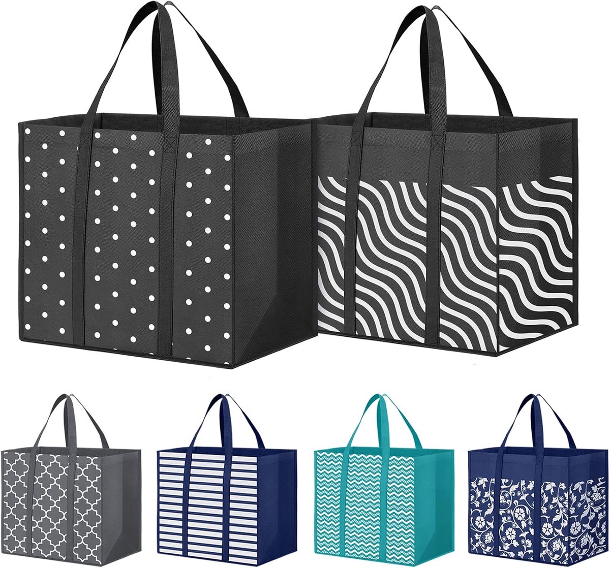 Set van 5 Herbruikbare Boodschappentassen – Grote en Sterke Eco Shoppertassen