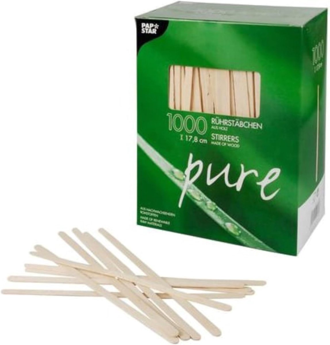 Houten roerstaafjes pure 178 mm - Verpakking van 1000 stuks