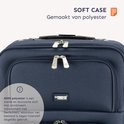 Donkerblauwe polyester koffer met ritssluiting en logo 'Princess Traveller'.
