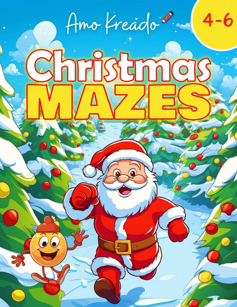 Kerst Doolhof Puzzelboek voor Kinderen 4-6 Jaar - Winter Activiteiten en Spelletjes