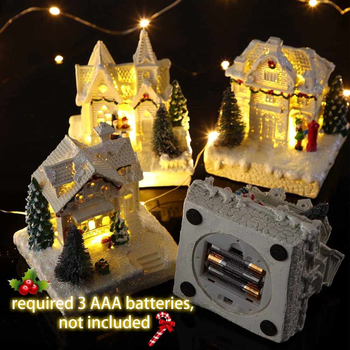 Set Kerstdorp Accessoires met Verlichte Huizen en Besneeuwde Bomen voor Tafeldecoratie – foto 2