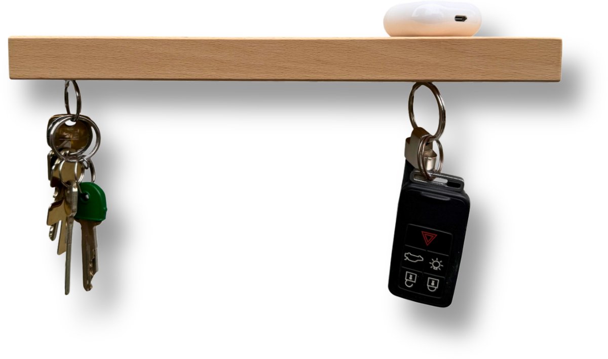 HangKey Plankie XL Beuken * LIMITED EDITION ! * - Wandplank Sleutelrekje van Massief Beuken hout - Sleutelkastje voor Binnen - Houten Sleutelhouder en Organizer - 29,5 x 7 x 2,4 cm