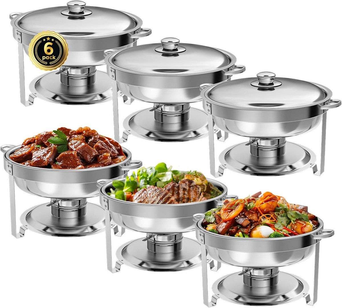 Roestvrijstaal ronde schaafschaal set van 6 - 5QT per schaal inclusief accessoires