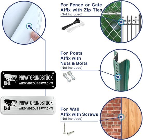 Bord Videobewaking Privé Grondstuk 2 Stuks Aluminium Sticker 15x5cm — afbeelding 4