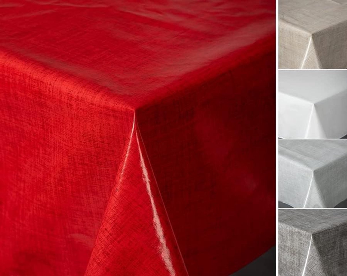 Ovaal Tafelkleed Wasbaar met Linnenstructuur - Waterdicht voor Binnen & Buiten (Rood)