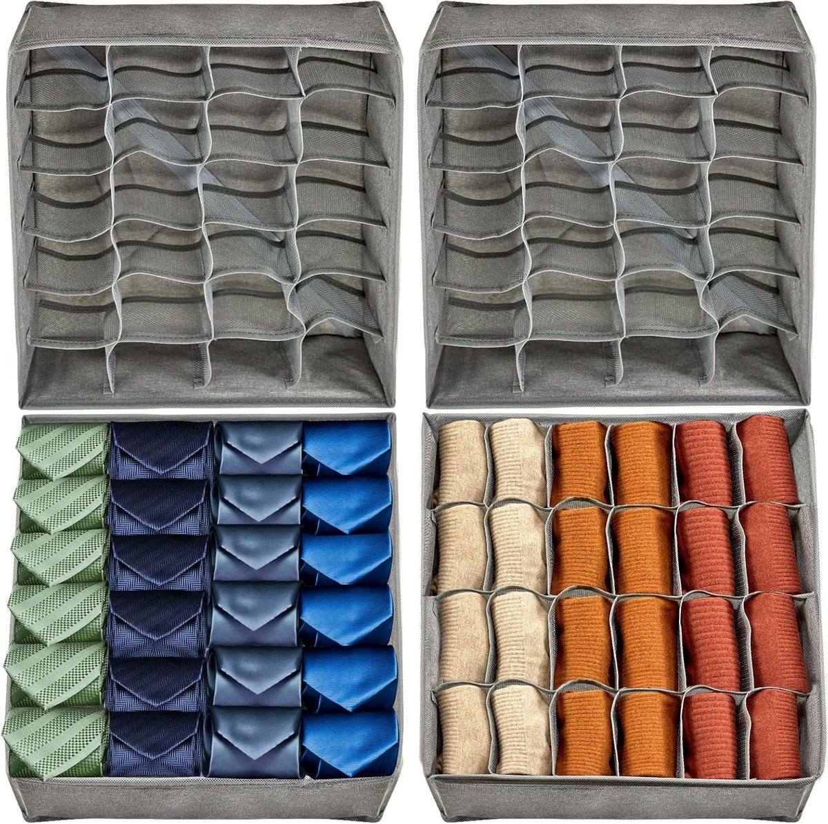 Ladeorganizer 4-pack met 24 cellen - opvouwbare kastverdeler voor sokken en ondergoed
