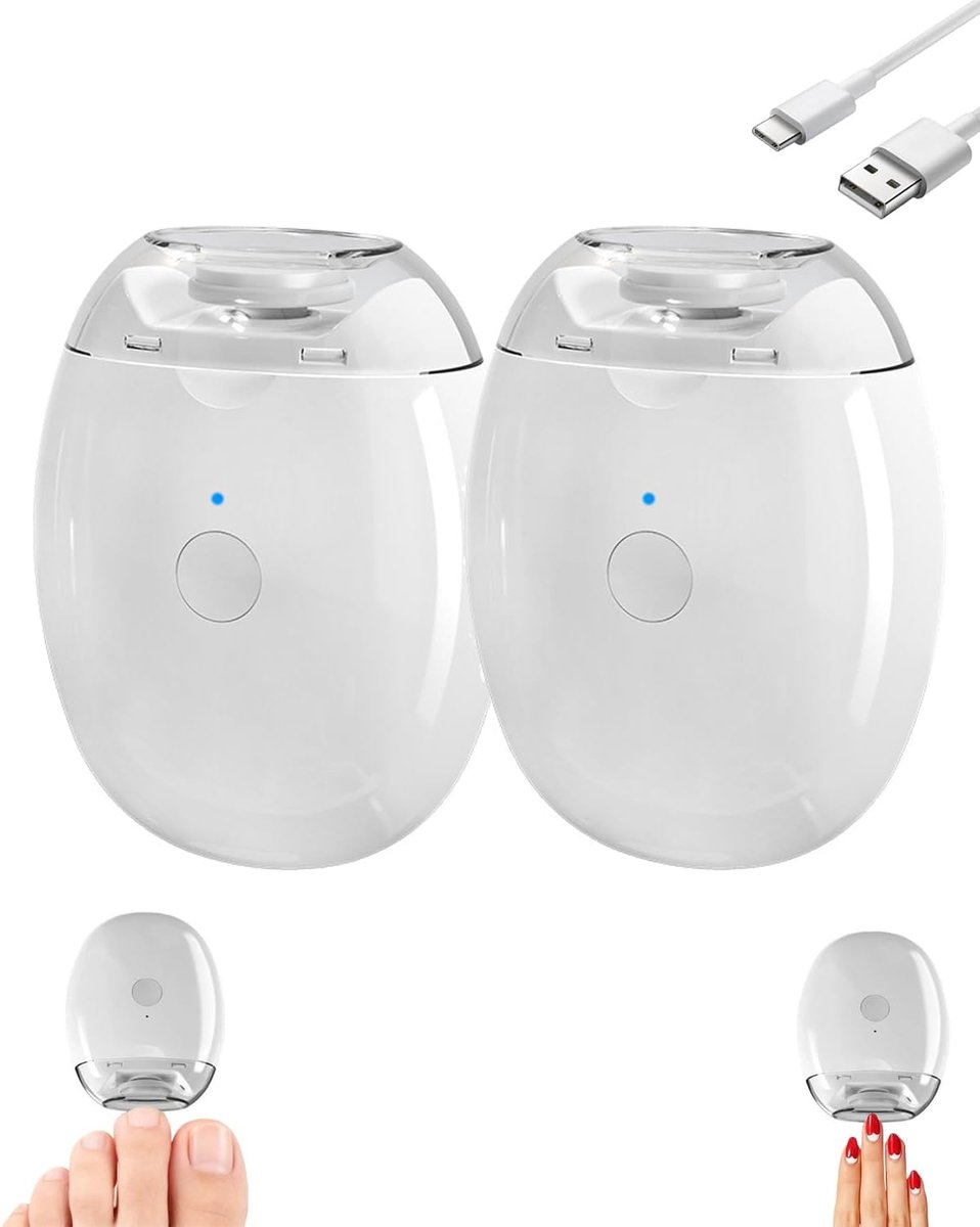 2 stuks - Professionele Elektrische Nagelknipper - 3 Snelheden - Automatische nagelvijl - USB Oplaadbaar - Met Nagelsnipper Opvang & LED Licht - Stil Design - Geschikt voor senioren, volwassenen en kinderen - Wit