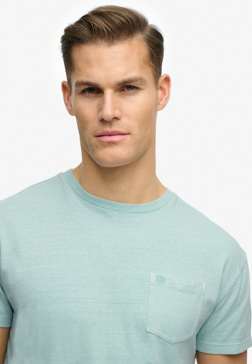 Superdry T-shirt Cotton Classic Linen Pkt Tee M1012371a 9wt Aquamarine Mannen Groen
