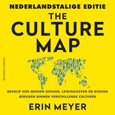 NEDERLANDSTALIGE EDITIE THE CULTURE MAP, wereldkaart van blauwe en gele figuren, met tekst "BEGRIJP HOE MENSEN DENKEN, LEIDINGGEVEN EN DINGEN BEREIKEN BINNEN VERSCHILLENDE CULTUREN" en "ERIN MEYER".