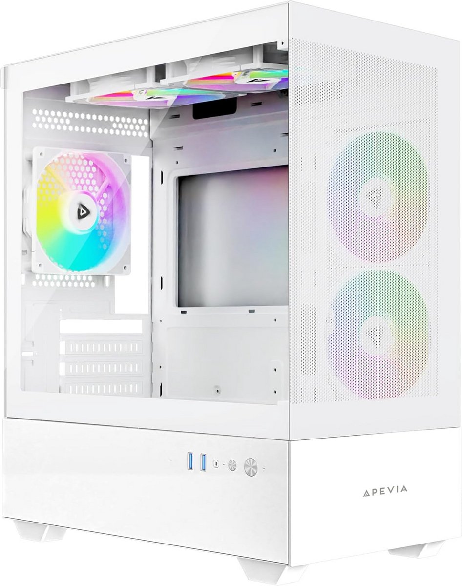 Dual-Chamber Micro-ATX Gaming PC Case met 5 ARGB-ventilatoren en 366 RGB-modi