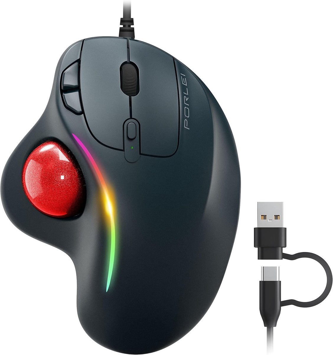 Ergonomische Trackball Muis met RGB Verlichting - Duimbediening en Soepele Tracking voor PC, Laptop, Mac en Windows