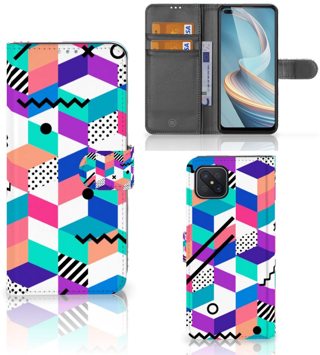 OPPO Reno4 Z Book Case Blokken Kleurrijk