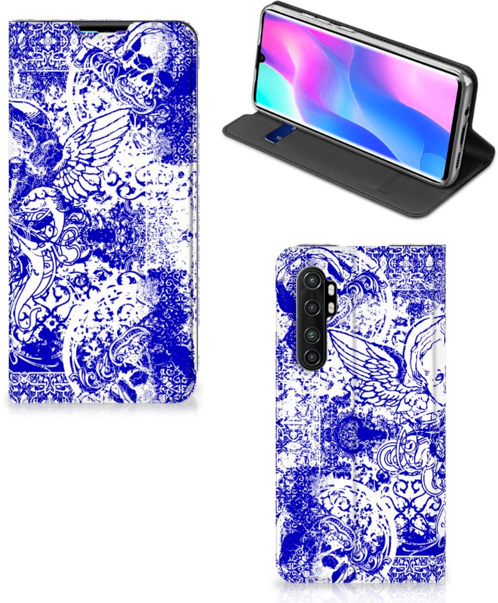 Mobiel BookCase Xiaomi Mi Note 10 Lite Angel Skull Blauw