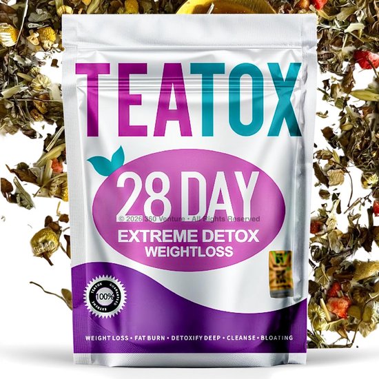 TeaTox® 28 Dagen Detox Thee | Anti Counterfit QR Hologram | Vegan Afslank kuur | Buikvet Verbranden | Snel Afvallen | Detox darmen | Fatburner | Thee Kuur | Opgeblazen gevoel verlichten | Afval thee