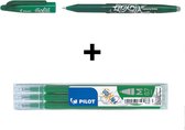 Pilot Groene FriXion Ball 0.7mm Uitwisbare Pen + 3 stuks Navul inkt set