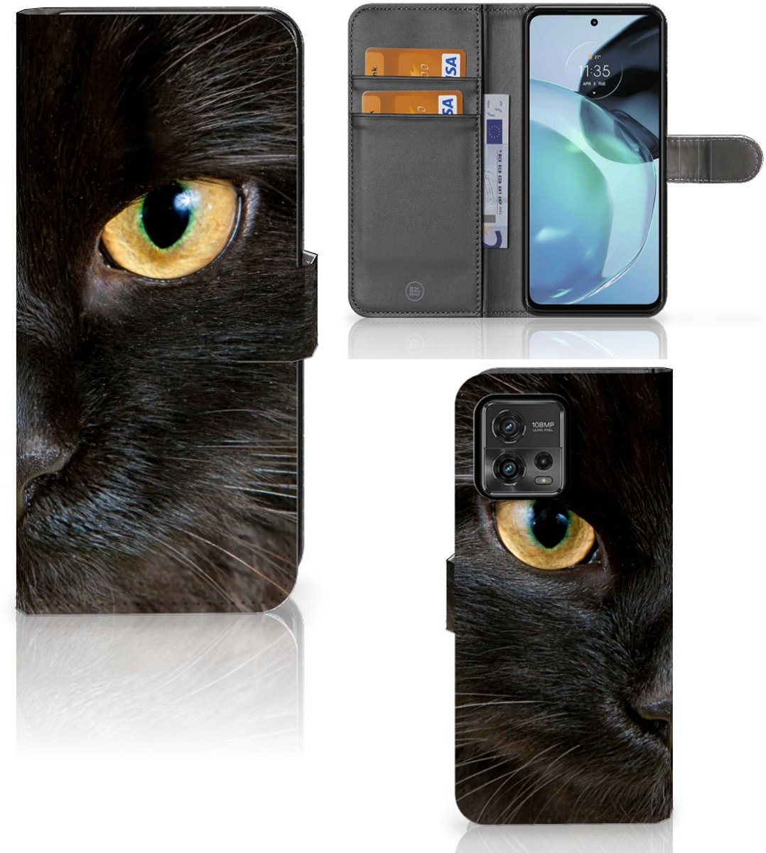 Motorola Moto G72 Telefoonhoesje met Pasjes Zwarte Kat