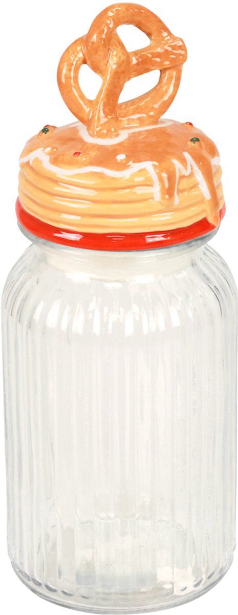 Bonboniere glazen koektrommel met deksel pretzel Ø11cm H28,5cm