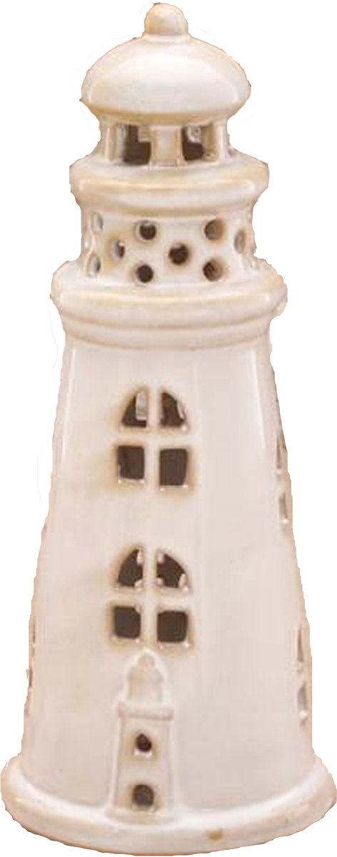Cepewa Vuurtoren beeld - creme - Aardewerk - 8 x 19 cm - groot- Maritiem Decoratie