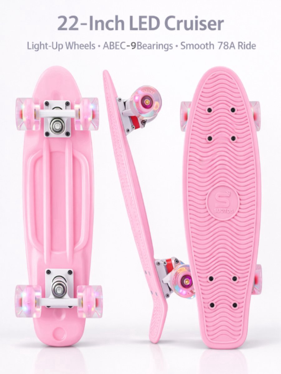Suotu Skateboard - Wielen met LED-verlichting - ABEC-9 - Tot 50 kg - Skateboard Meisjes/jongens – Skateboard Volwassenen - Roze — afbeelding 8