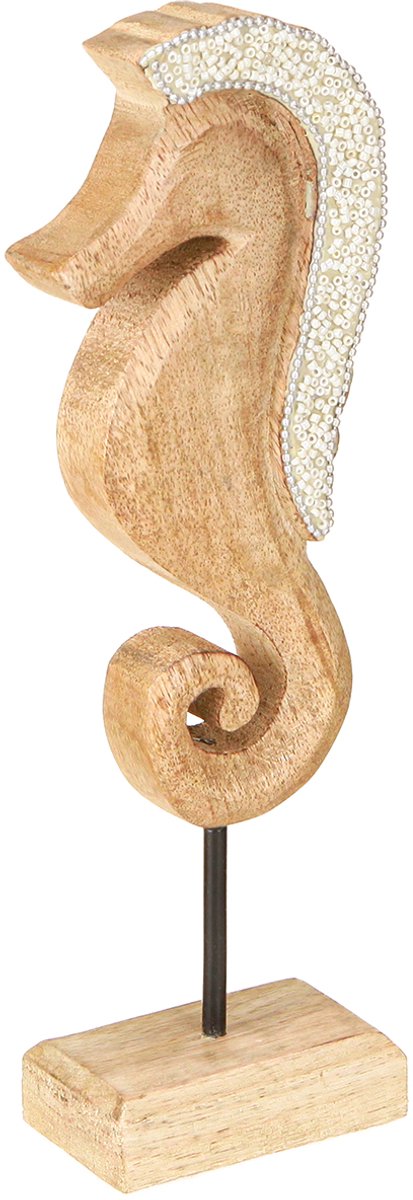 Zeepaarddecoratie met parels, maritieme tafeldecoratie, hout, 28 cm
