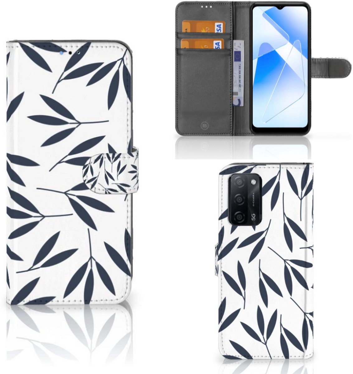 OPPO A16/A16s/A54s Hoesje Leaves Blue