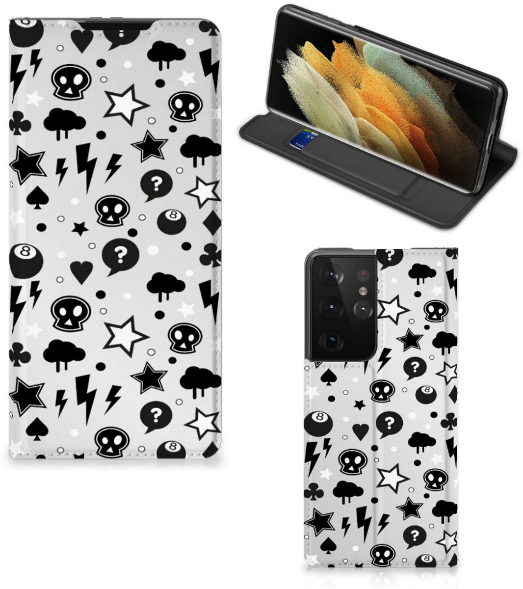 Mobiel BookCase Samsung Galaxy S21 Ultra Silver Punk