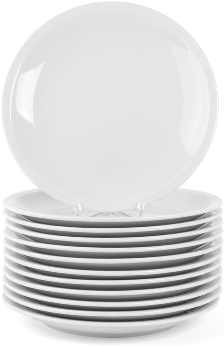 Set van 12 Witte Eetborden - 26 cm - Vaatwasmachine- en Magnetronbestendig