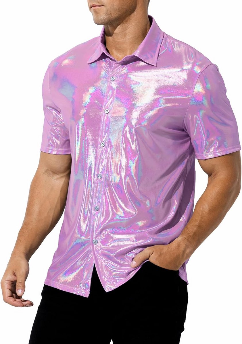 Pailletten T-shirt voor Heren - Metallic Disco Kleding Jaren 70
