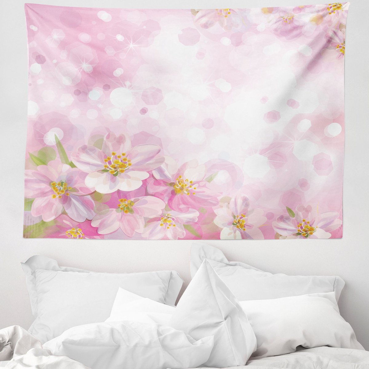 ABAKUHAUS Rozenwandtapijt, Bloeiende Lente, 150 x 110 cm, Roze Geel en Groen