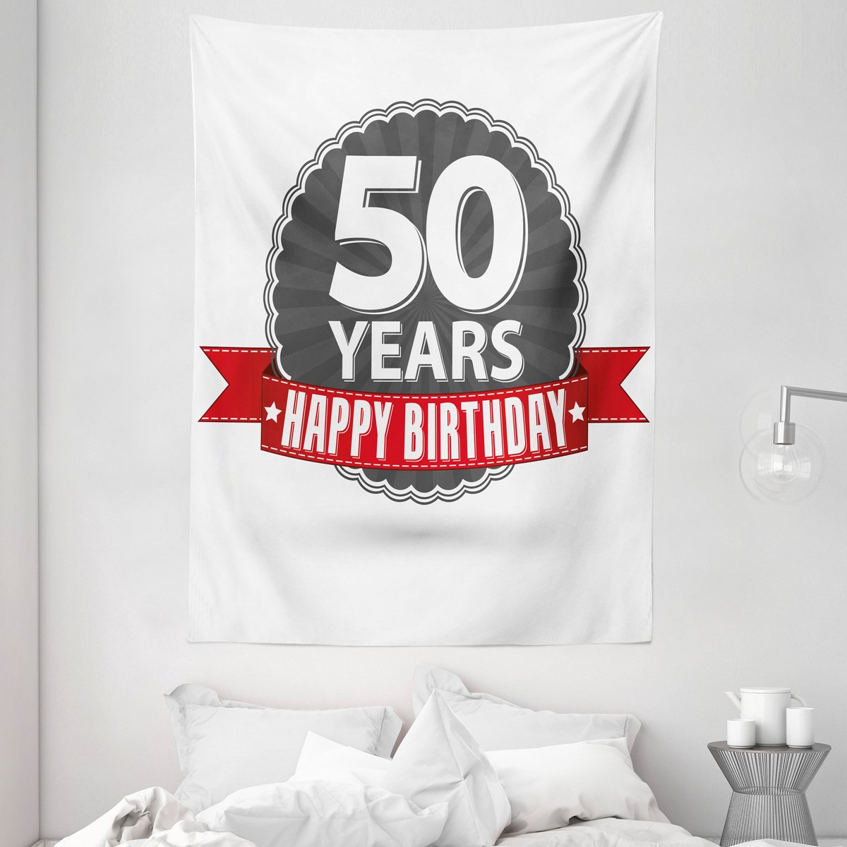 ABAKUHAUS Wandtapijt en Sprei voor de 50e Verjaardag, Retro 50e Verjaardag, 110 x 150 cm, Rood