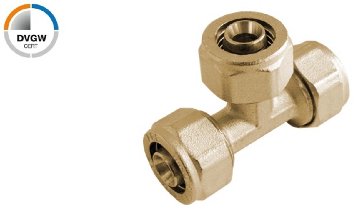 KIRCHHOFF MS Verloop T-Stuk - Blanco - 20 mm x 20 mm x 16 mm - Knelfitting Voor Meerlagen Buis