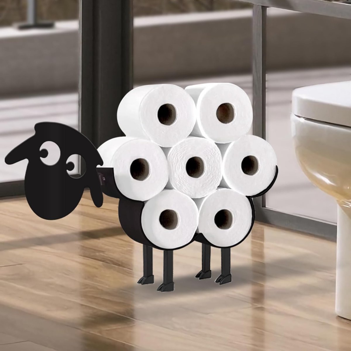 Toiletpapierhouder Schaap, Wandmontage - Zwart Metaal -Toiletrolhouder, Wc-Rolhouder, Houder voor Extra Rollen