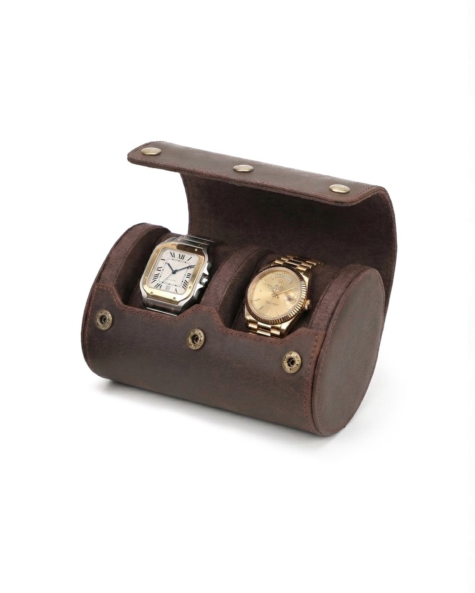 Timezone - Leren Watch roll voor 2 Horloges - Horloge doos - Horloge etui - Horloge reisetui - Horloge Rol